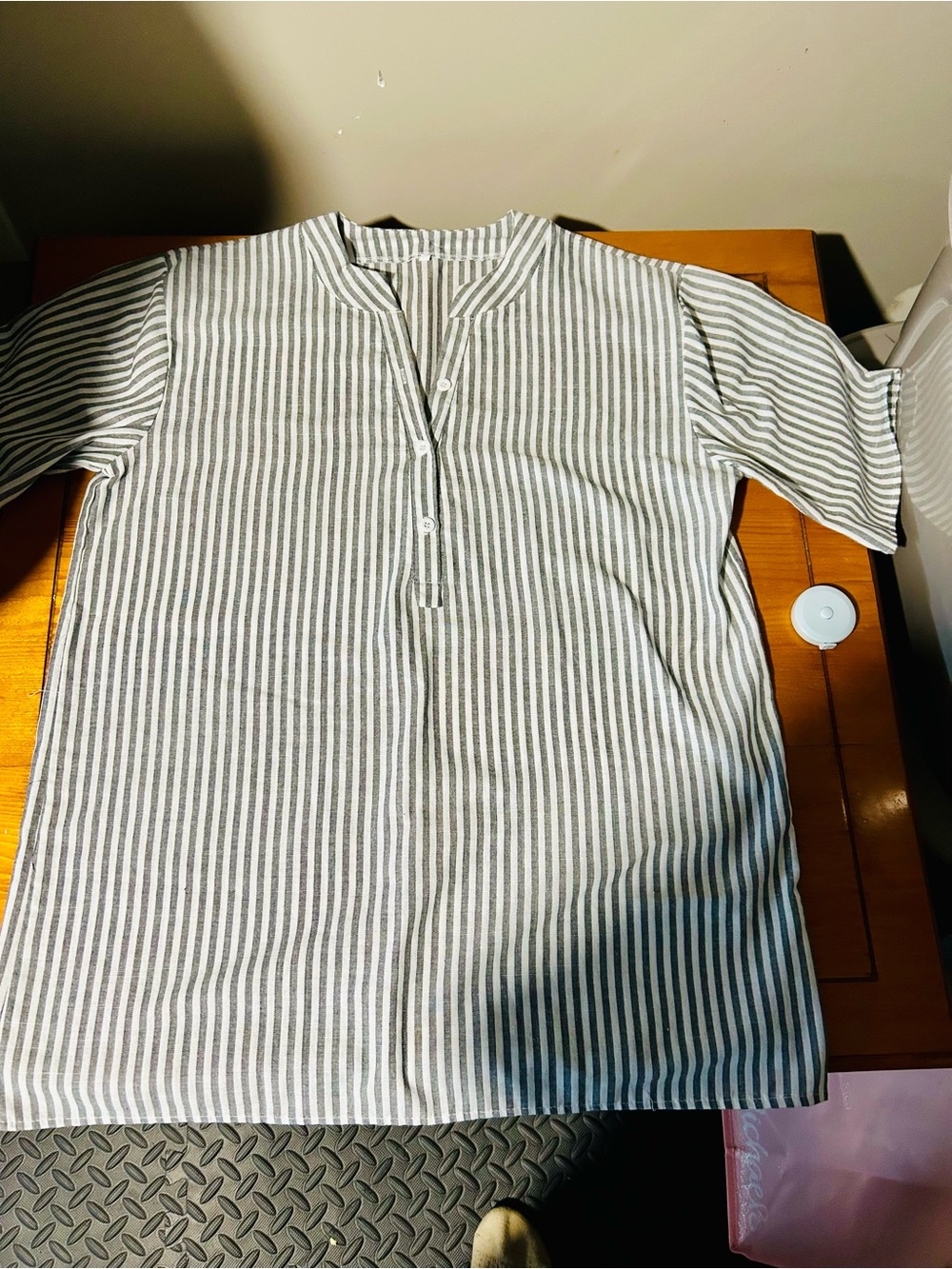 (3/$10) Womens Casual Stripe Shirt in White and Gray